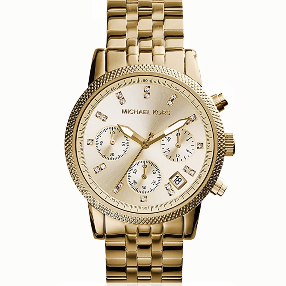 Michael Kors Gold Plated Chronograph Watch | Box and Links Links LIKE NEW